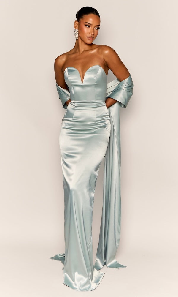 Starlet Strapless Gown with Sash- Ice Blue