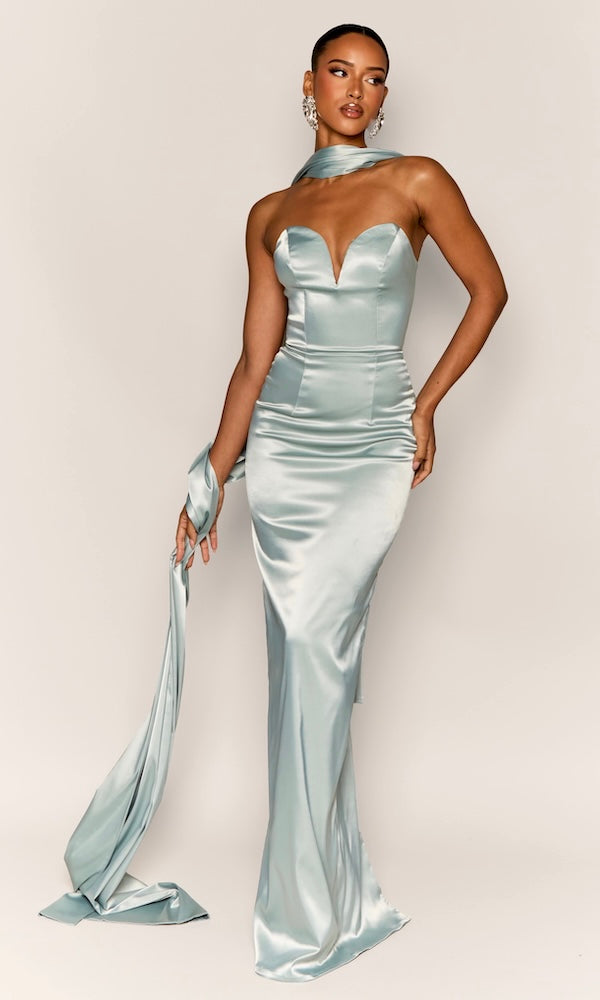 Starlet Strapless Gown with Sash- Ice Blue