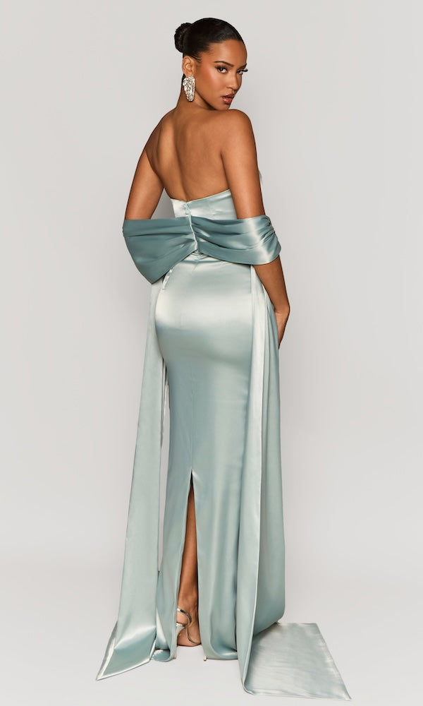 Starlet Strapless Gown with Sash- Ice Blue