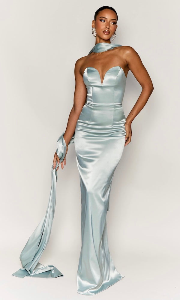 Starlet Strapless Gown with Sash- Ice Blue