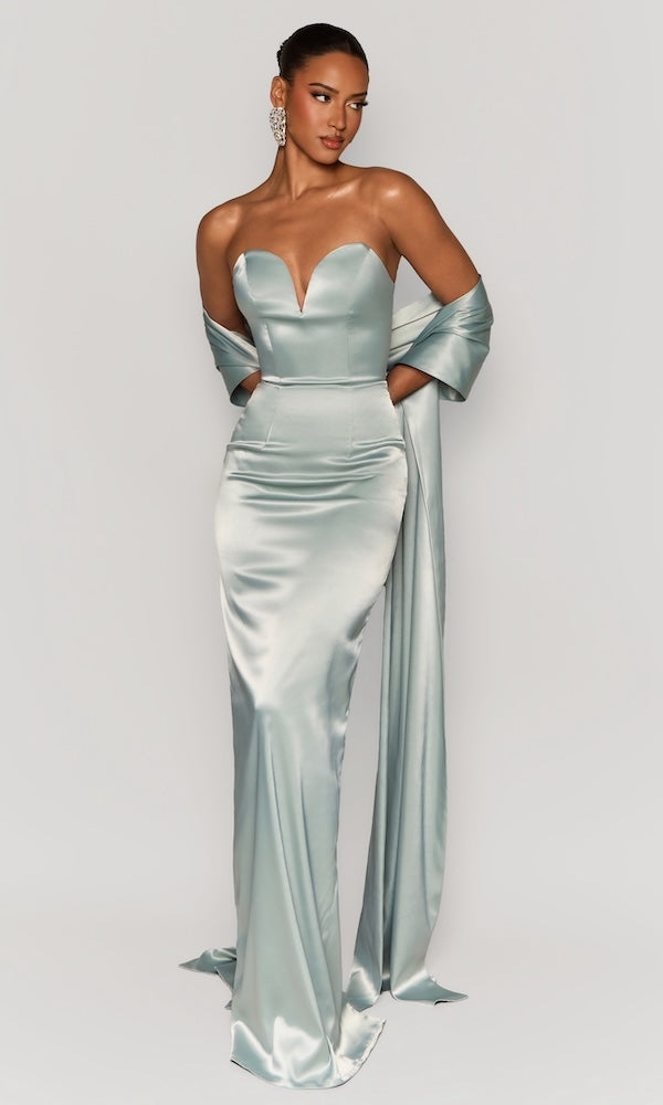 Starlet Strapless Gown with Sash- Ice Blue