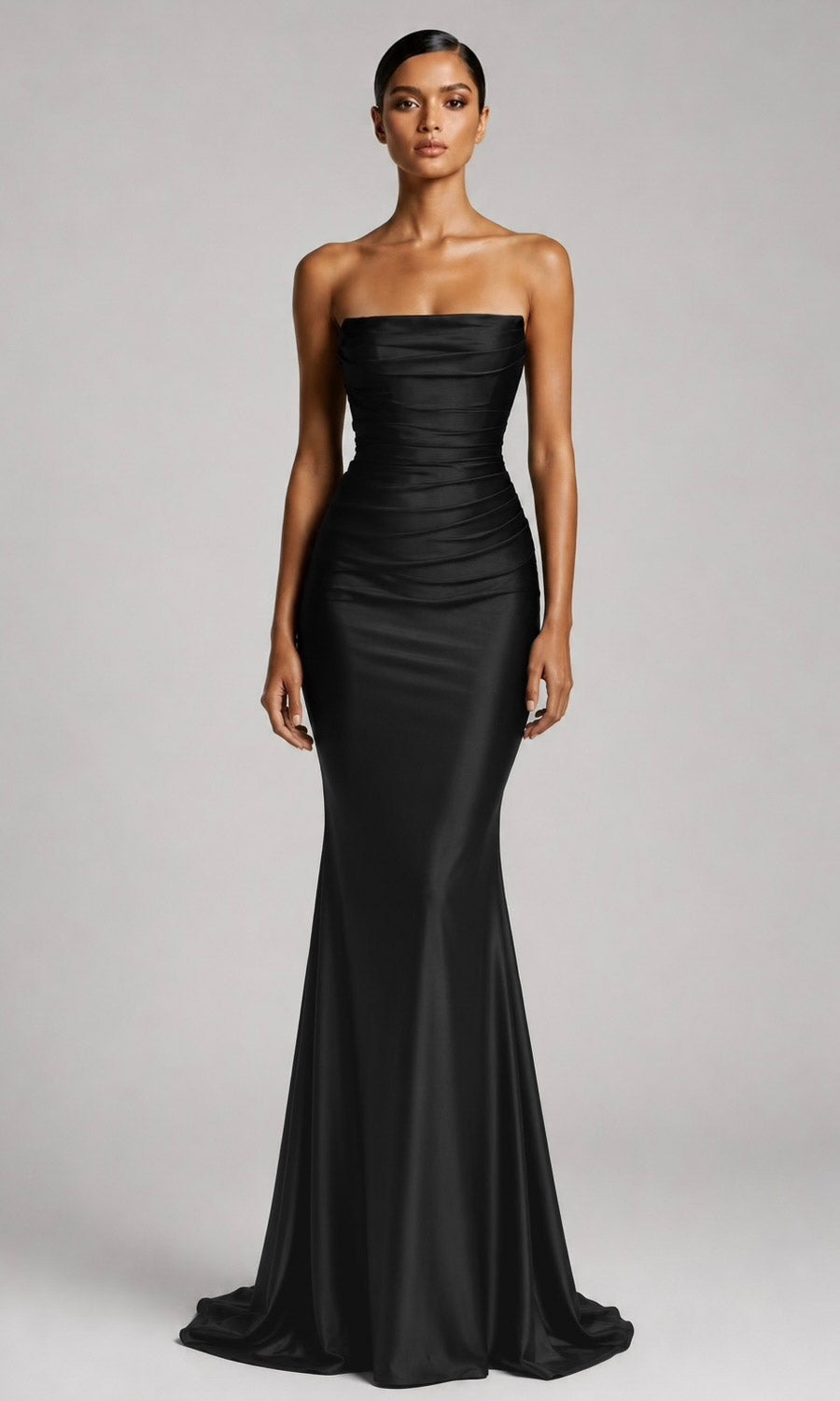 Jersey Strapless Corset Gown- Black
