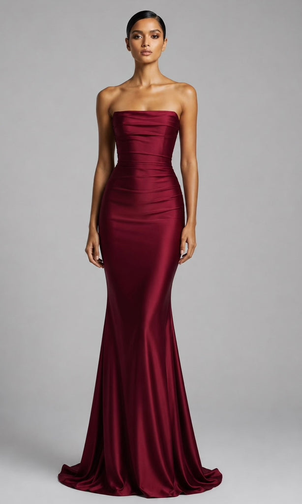 Jersey Strapless Corset Gown- Cabernet Red