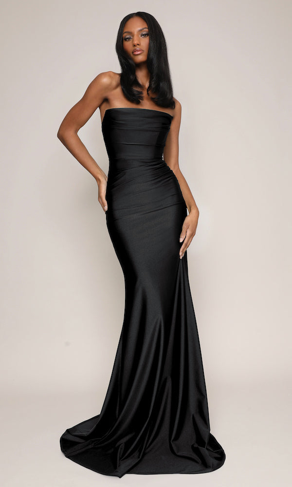 Madison Strapless Corset Gown- Black