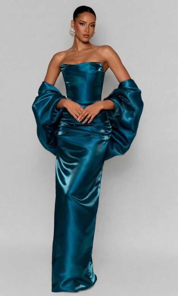 Talia Strapless Corset Gown- Teal