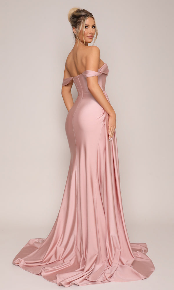 Jersey Corset Gown w/ Sash- Blush