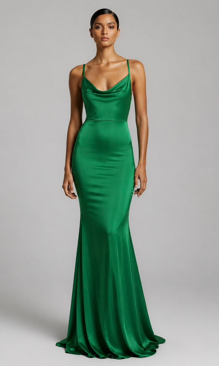 Willow Draped Back Gown- Tropical Green