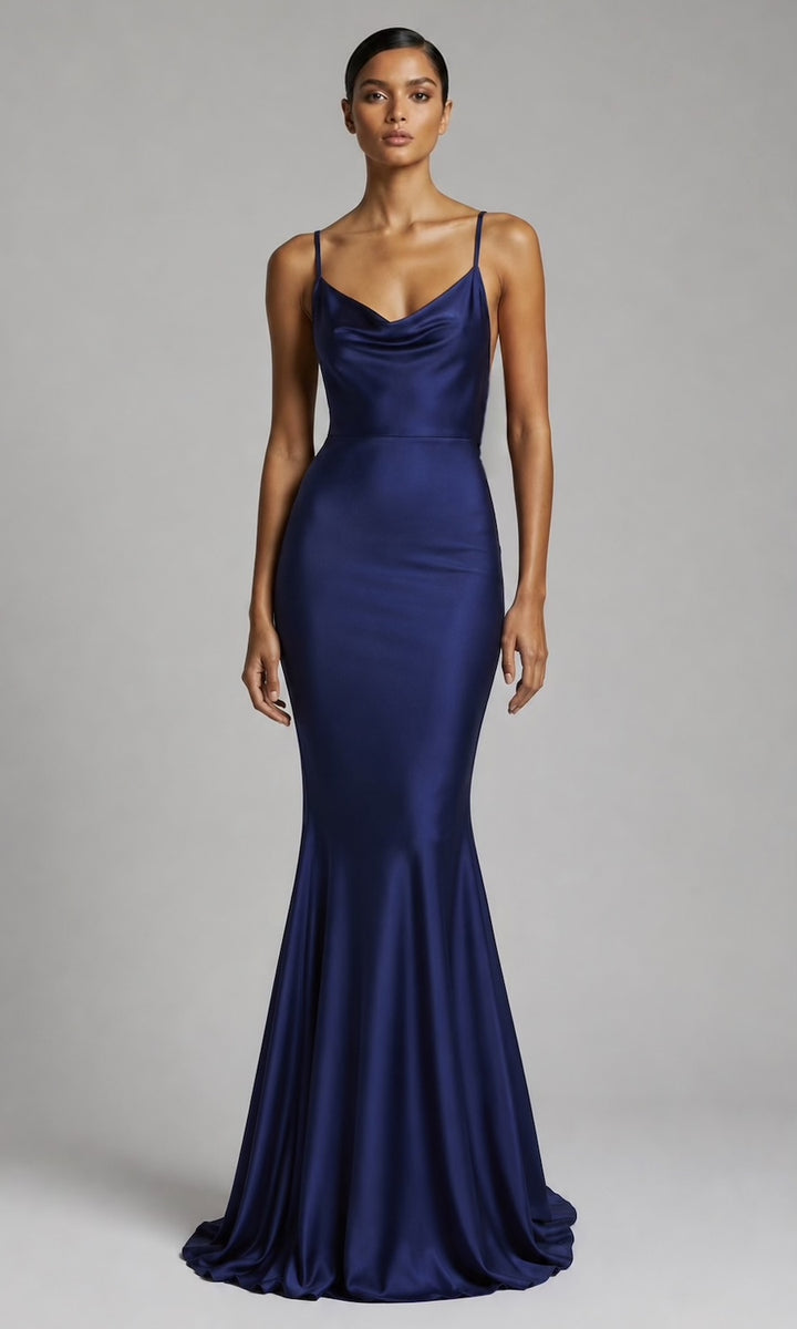 Willow Draped Back Gown- Navy