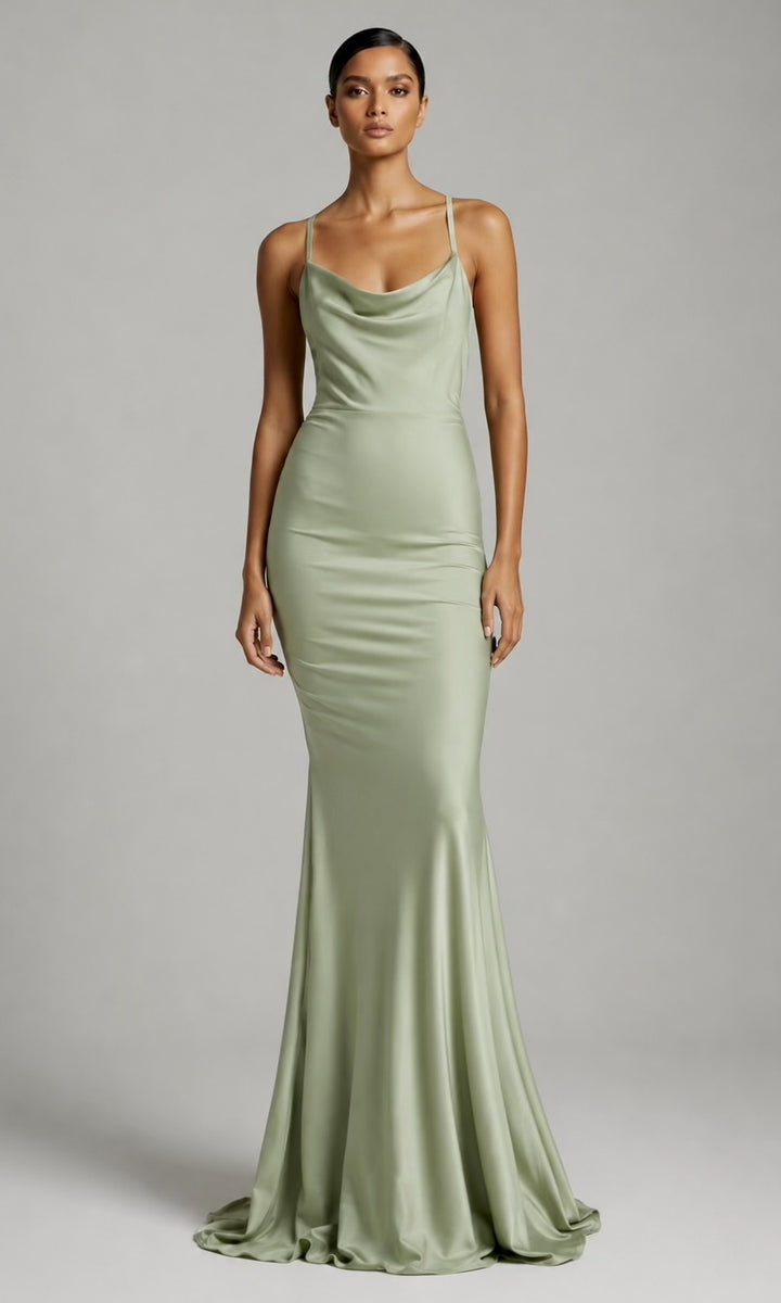 Willow Draped Back Gown- Sage