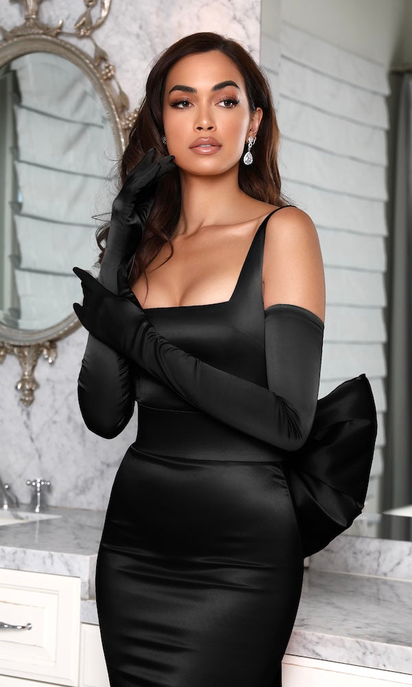 Satin Opera Length Gloves- Black