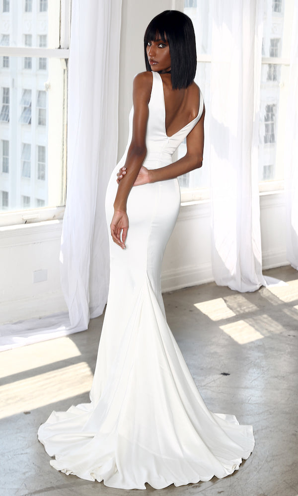 Capri Deep V-Neck Gown- White