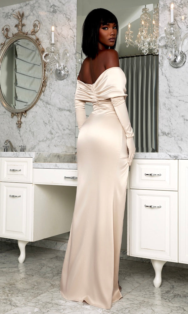 Symphony Off-the Shoulder Evening Gown- Champagne – Moda Glam Boutique