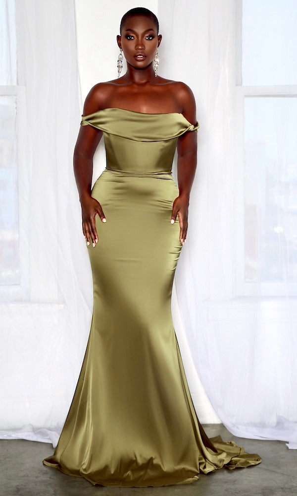 Delilah Corset Gown- Olive – Moda Glam Boutique