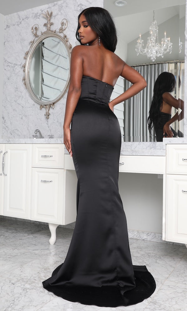 Madison Strapless Corset Gown- Black