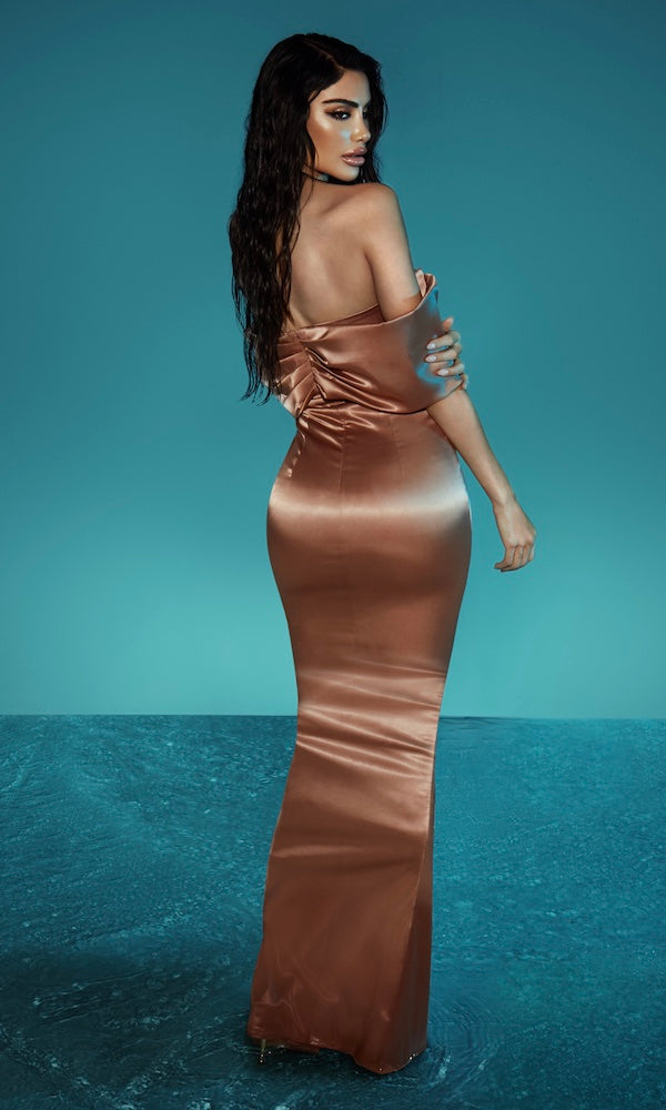 'Soirée' Off-the-Shoulder Deep-V Satin Gown