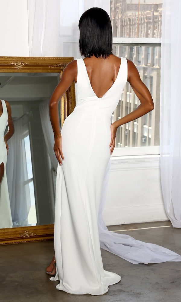 Celine Crepe Deep V-Neck Gown- Ivory