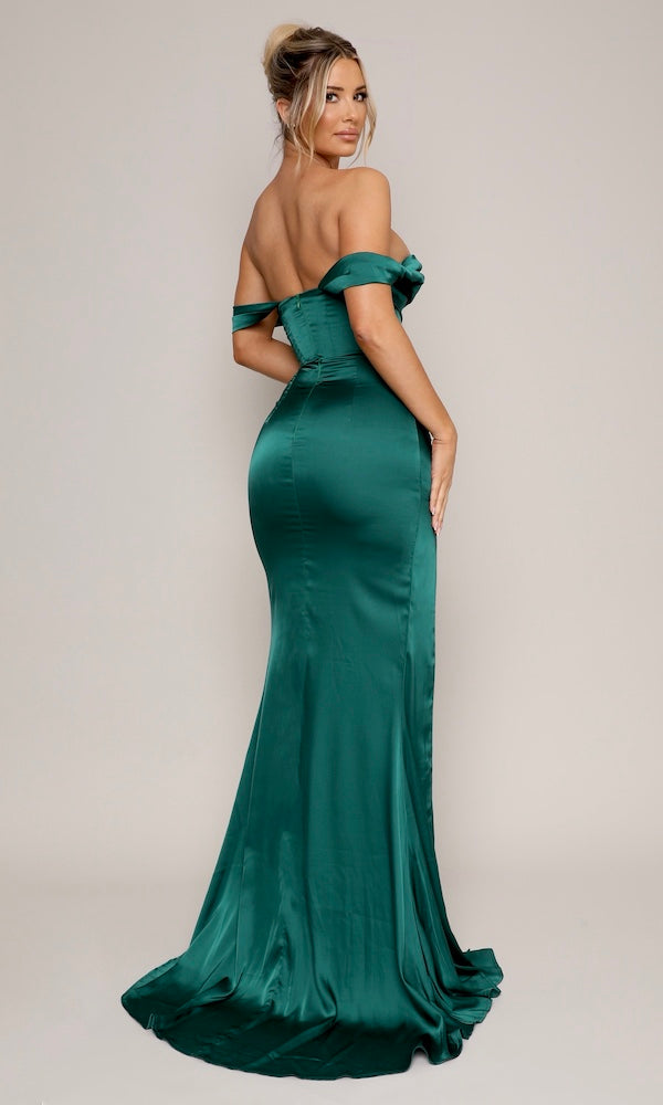 Natalia Off-the-Shoulder Gown- Emerald Natalia Off-the-Shoulder Gown- Emerald